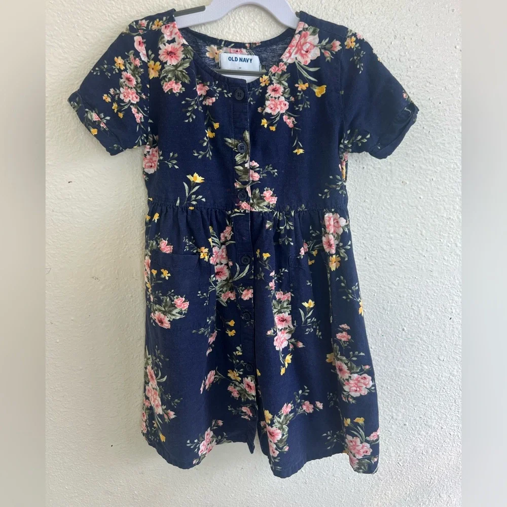 Old Navy Kids Dress - Navy with Pink and Yellow Floral size 5